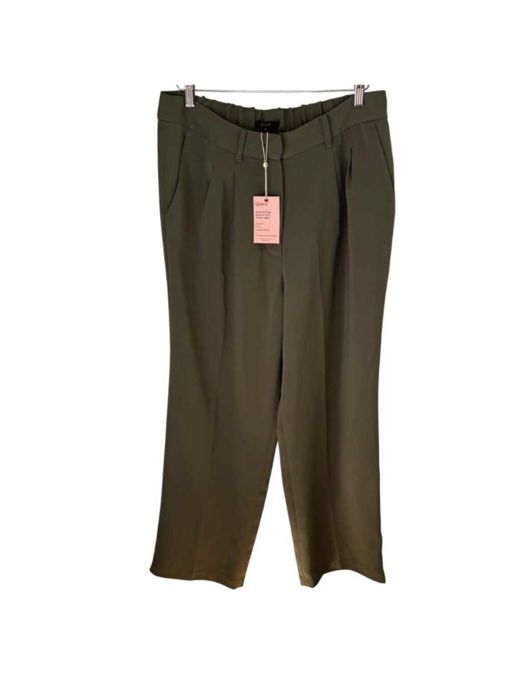 Quince Women's Stretch Crepe Pleated Wide Leg Pant in Olive Size 16 NWT - Picture 5 of 9